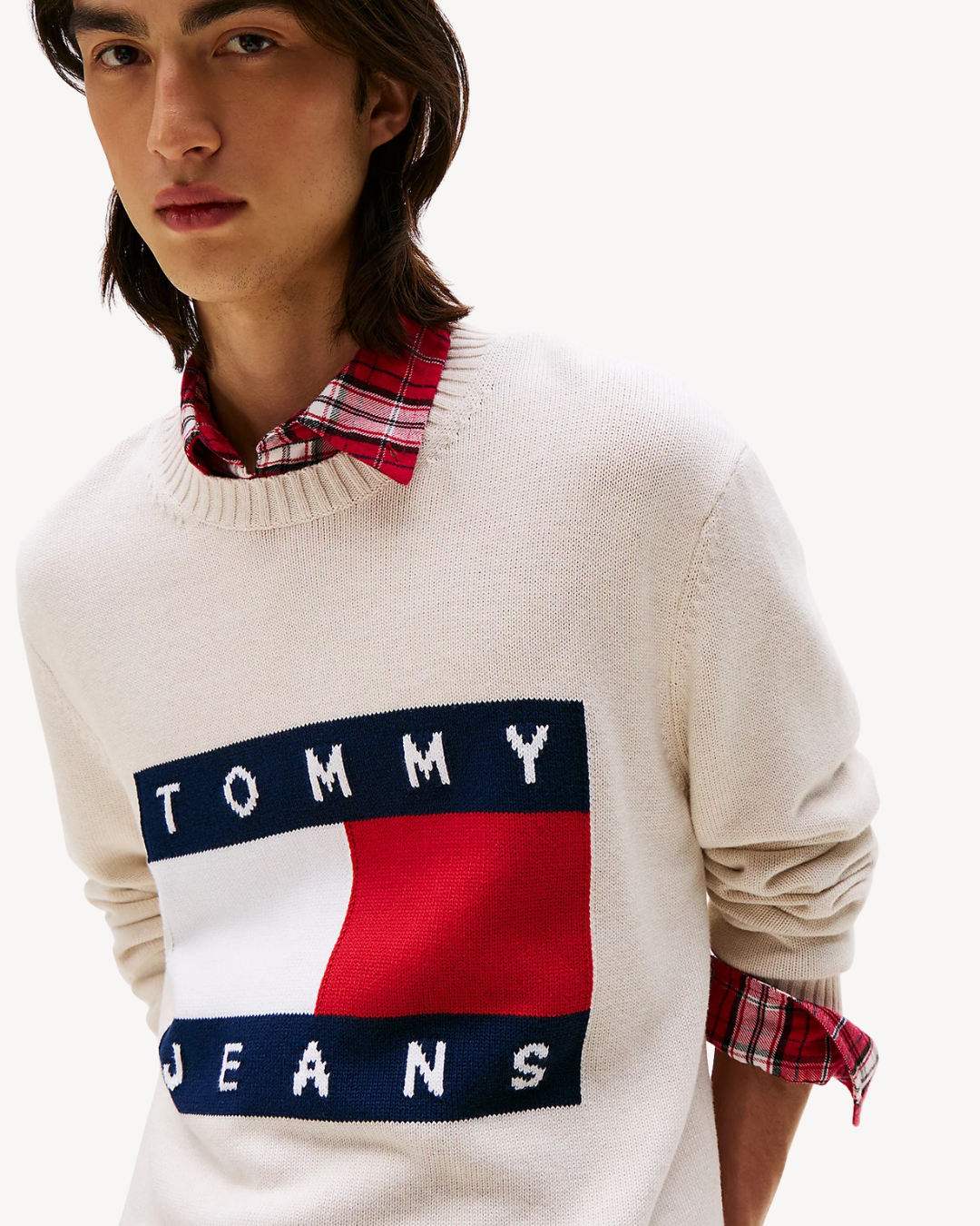 Tommy Jeans - Regular Melange Flag Sweater - Bianco