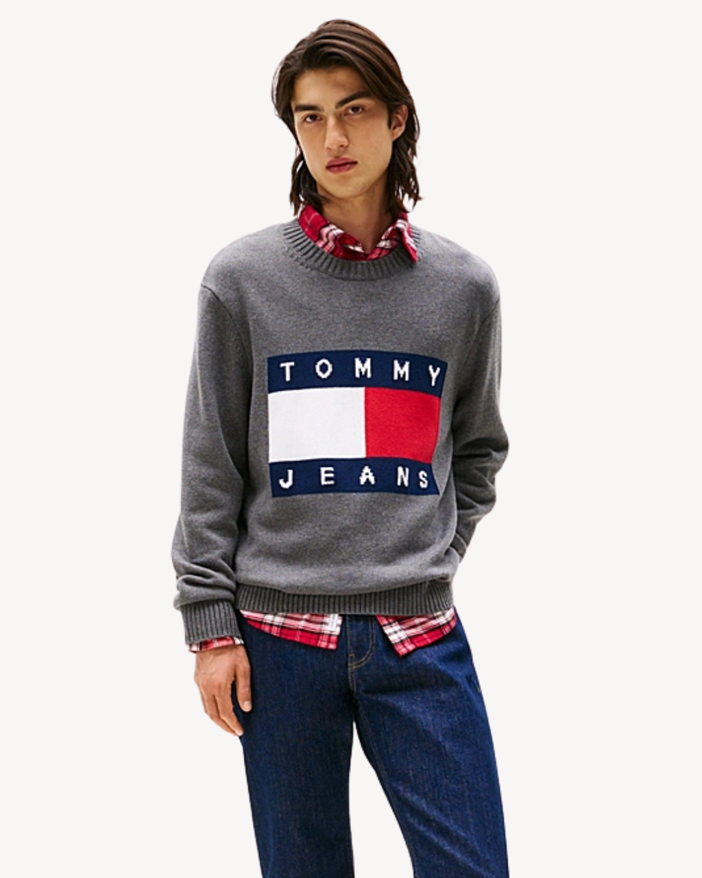 Tommy Jeans - Regular Melange Flag Sweater - Grigio