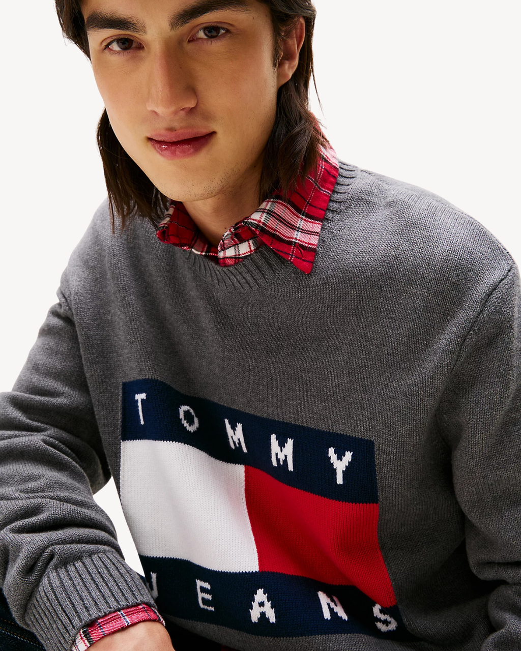 Tommy Jeans - Regular Melange Flag Sweater - Grigio