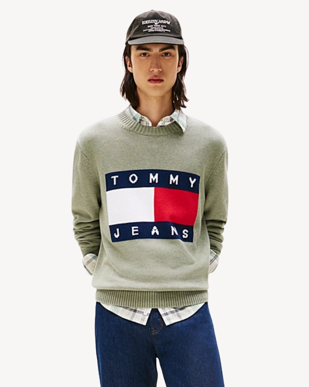 Tommy Jeans - Regular Melange Flag Sweater - Verde