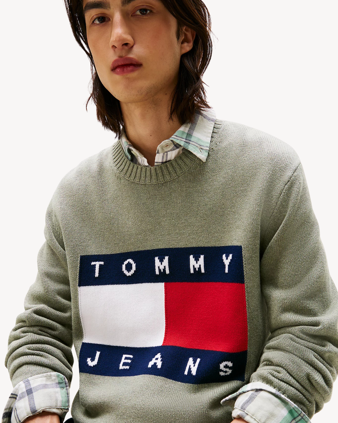 Tommy Jeans - Regular Melange Flag Sweater - Verde