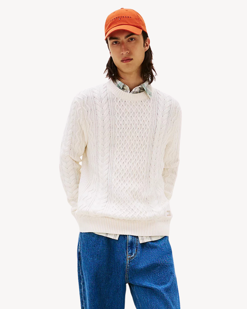 Tommy Jeans - Slim Badge Cable Knit Sweater - Bianco