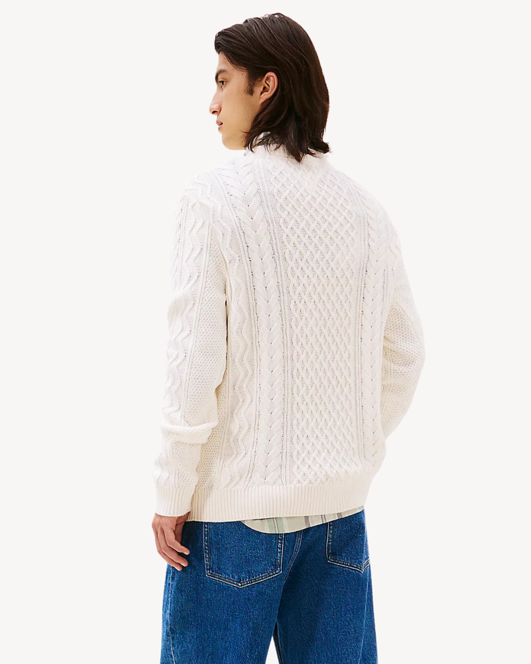 Tommy Jeans - Slim Badge Cable Knit Sweater - Bianco