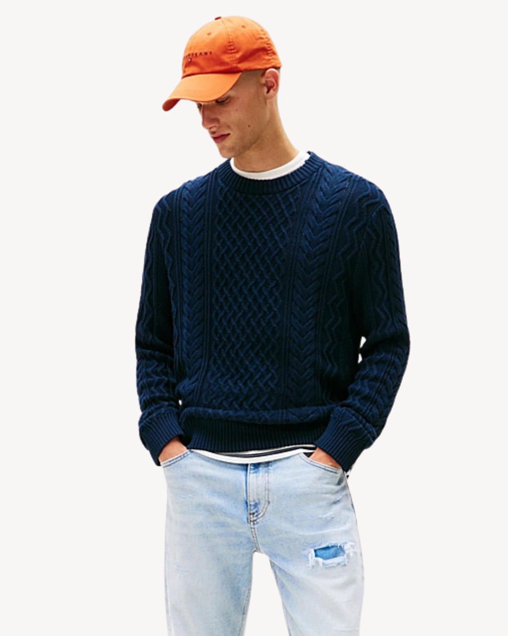 Tommy Jeans - Slim Badge Cable Knit Sweater - Blu