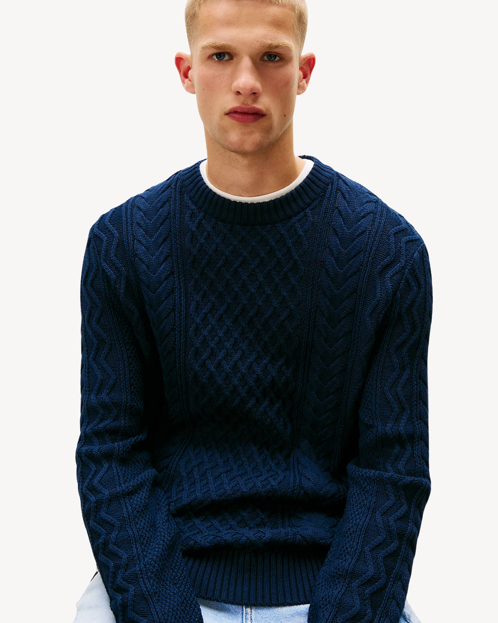 Tommy Jeans - Slim Badge Cable Knit Sweater - Blu