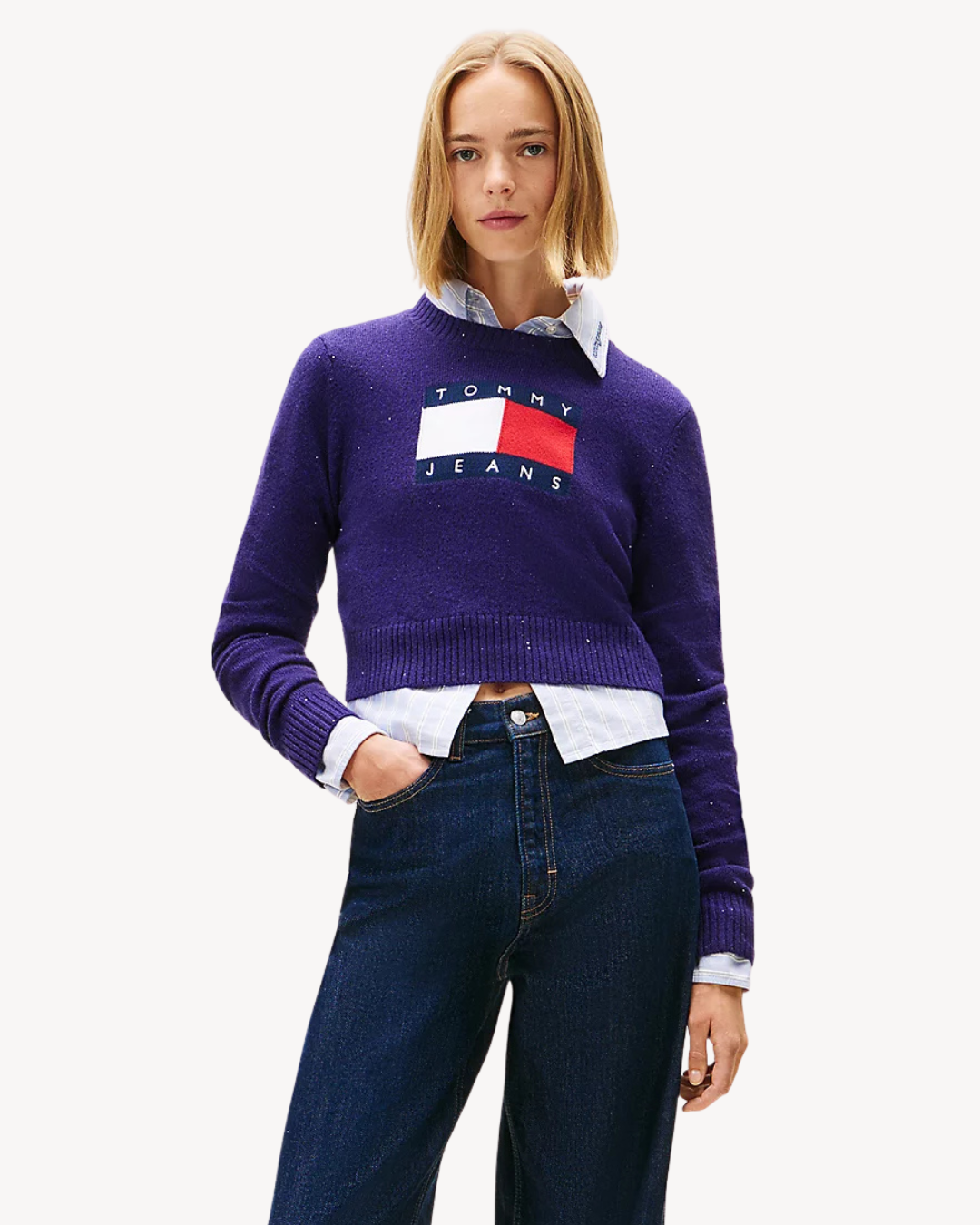 Tommy Jeans - Sparkle Flag Sweater - Viola