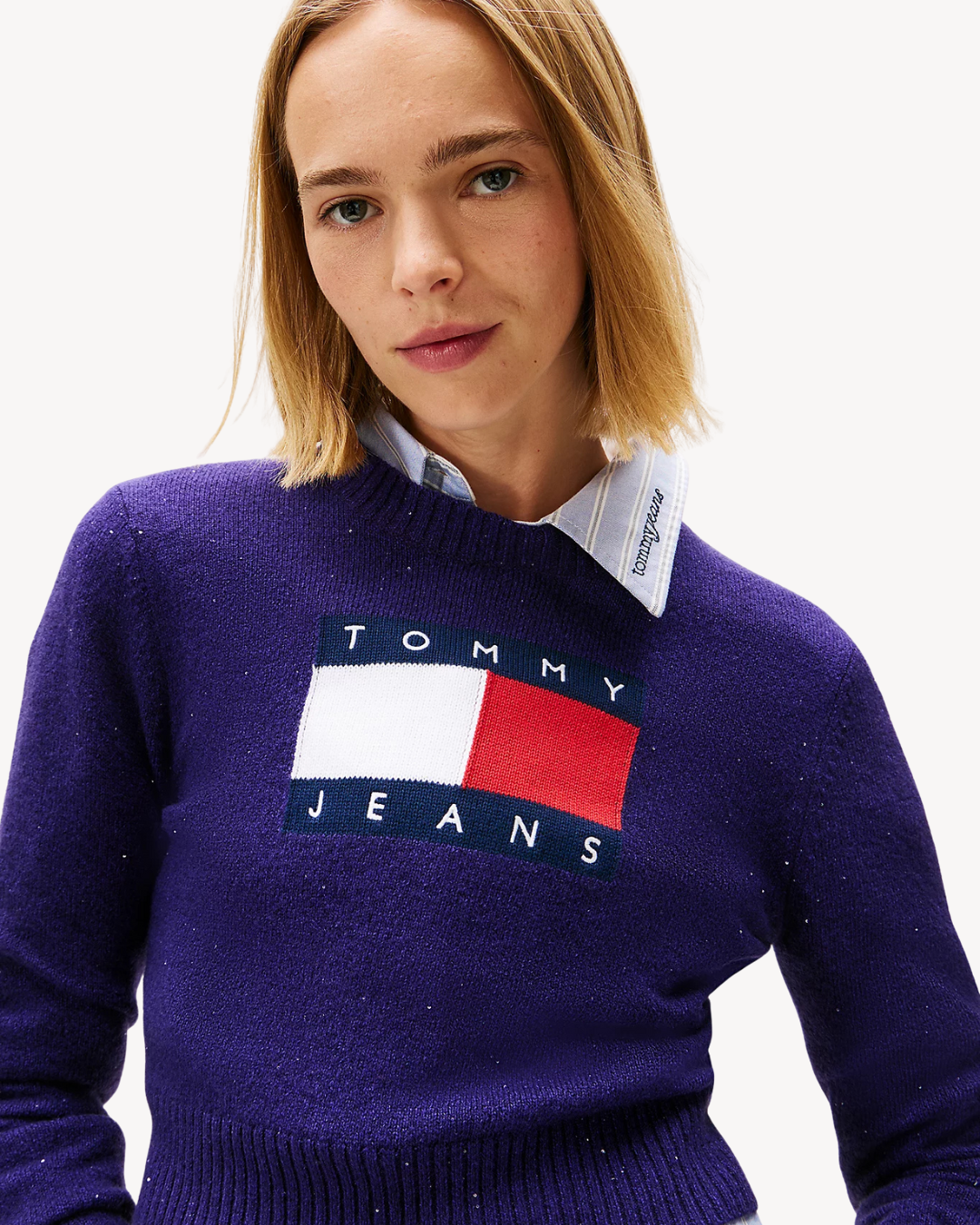Tommy Jeans - Sparkle Flag Sweater - Viola