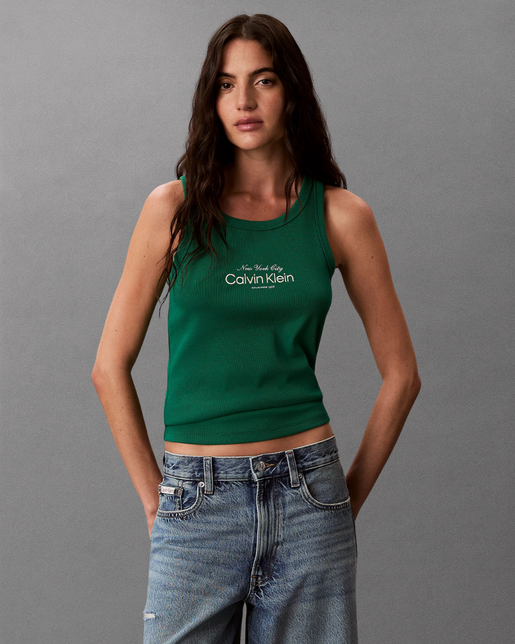 Calvin Klein Jeans - Contour 2X2 Rib Graphic Tank - Verde