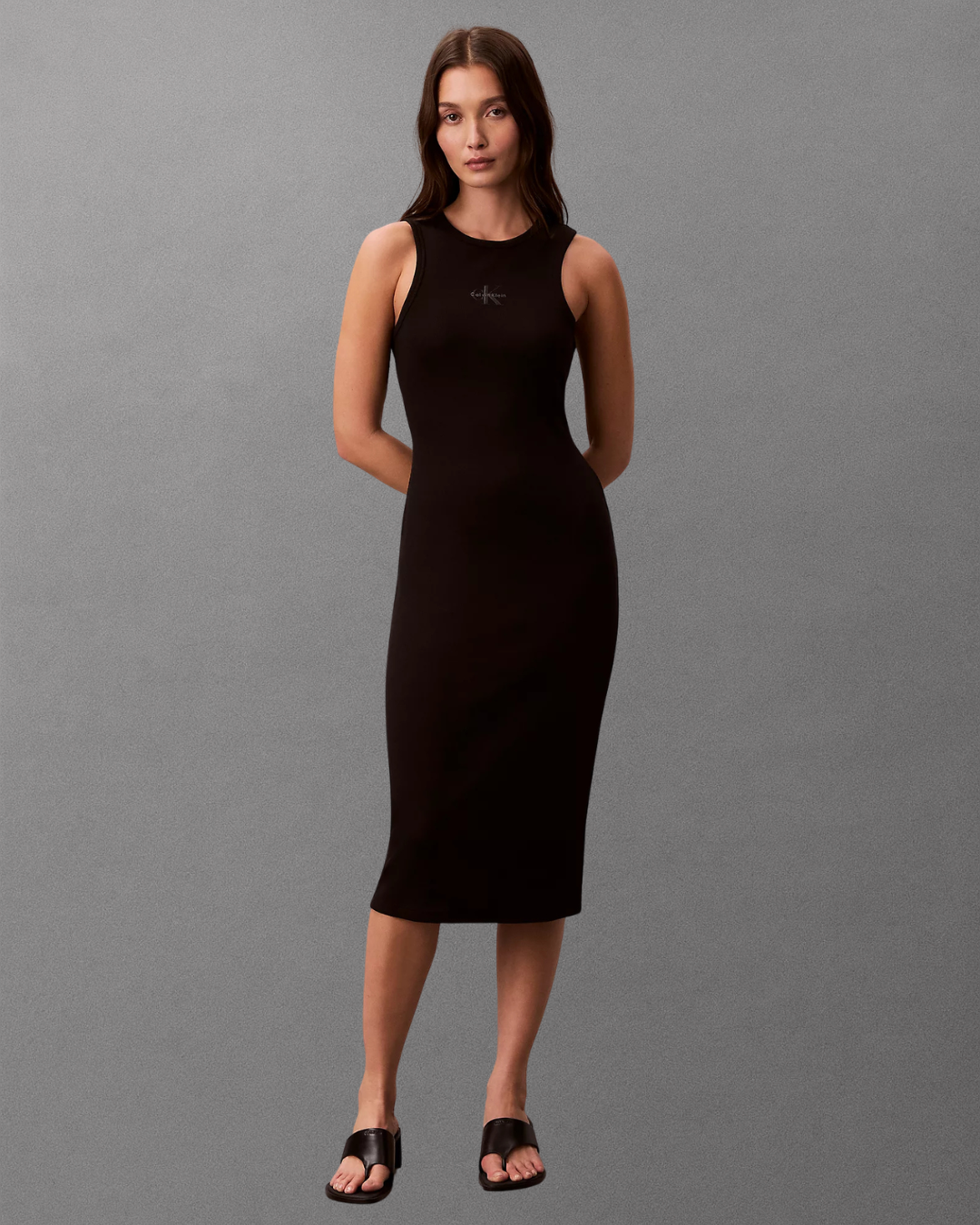 Calvin Klein Jeans - SL Monologo Baby Rib Tank Midi Dress - Nero