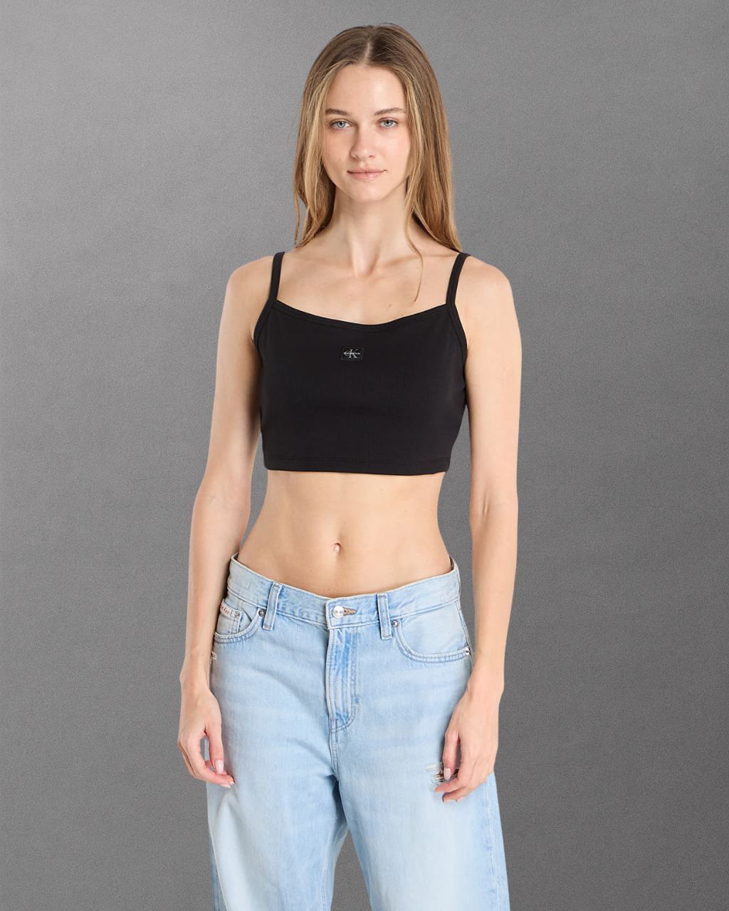 Calvin Klein Jeans - SL Woven Label 2X2 Baby Rib Crop Top - Nero