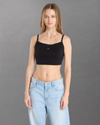 Calvin Klein Jeans - SL Woven Label 2X2 Baby Rib Crop Top - Nero