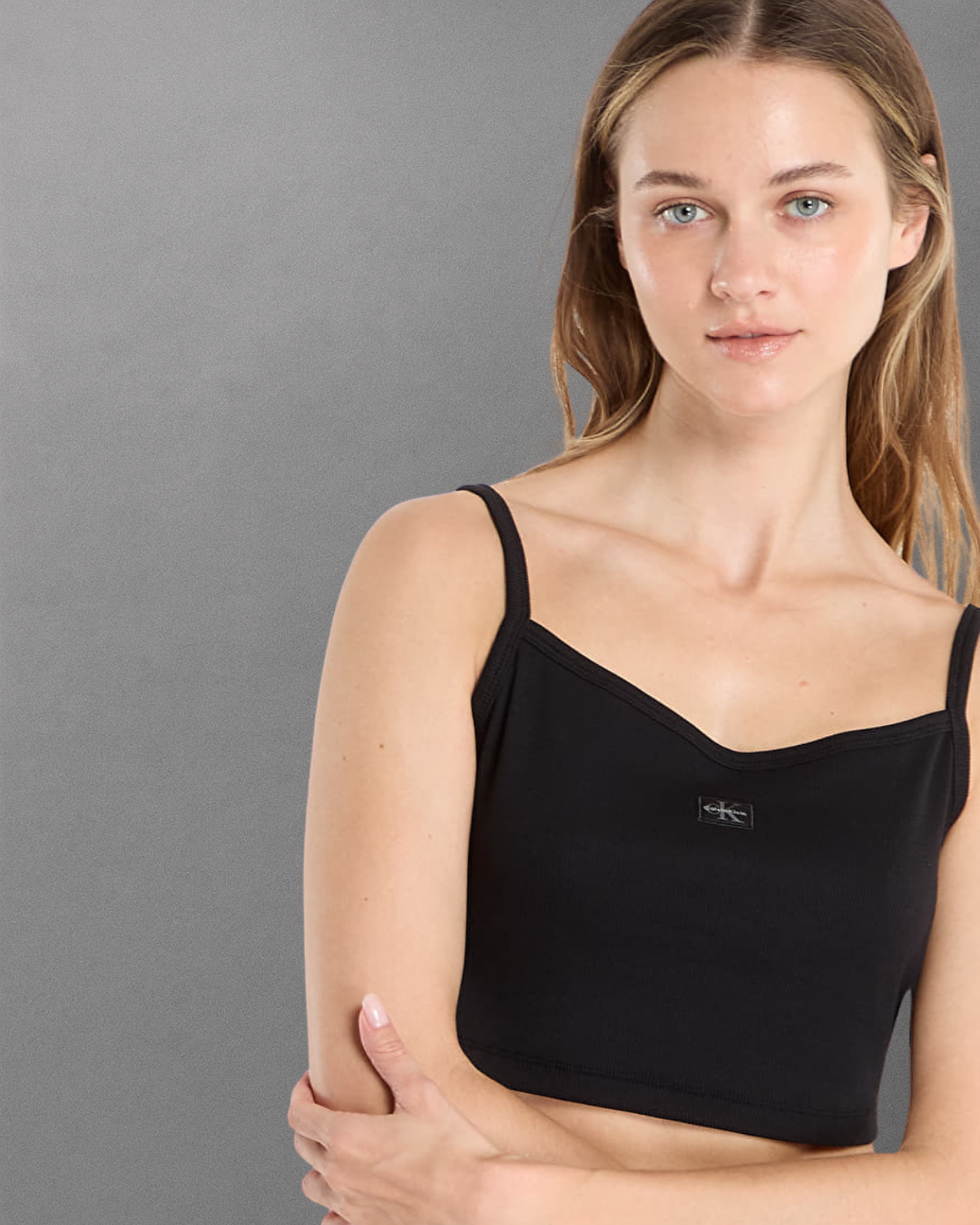 Calvin Klein Jeans - SL Woven Label 2X2 Baby Rib Crop Top - Nero