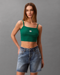 Calvin Klein Jeans - SL Woven Label 2X2 Baby Rib Crop Top - Verde
