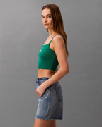 Calvin Klein Jeans - SL Woven Label 2X2 Baby Rib Crop Top - Verde
