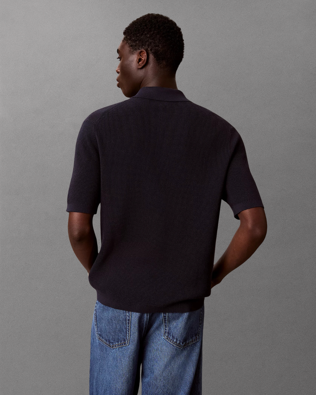 Calvin Klein Jeans - SS Cotton Waffle Polo Collarsweater - Blu