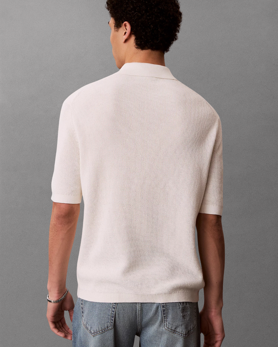 Calvin Klein Jeans - SS Cotton Waffle Polo Collarsweater - Tofu