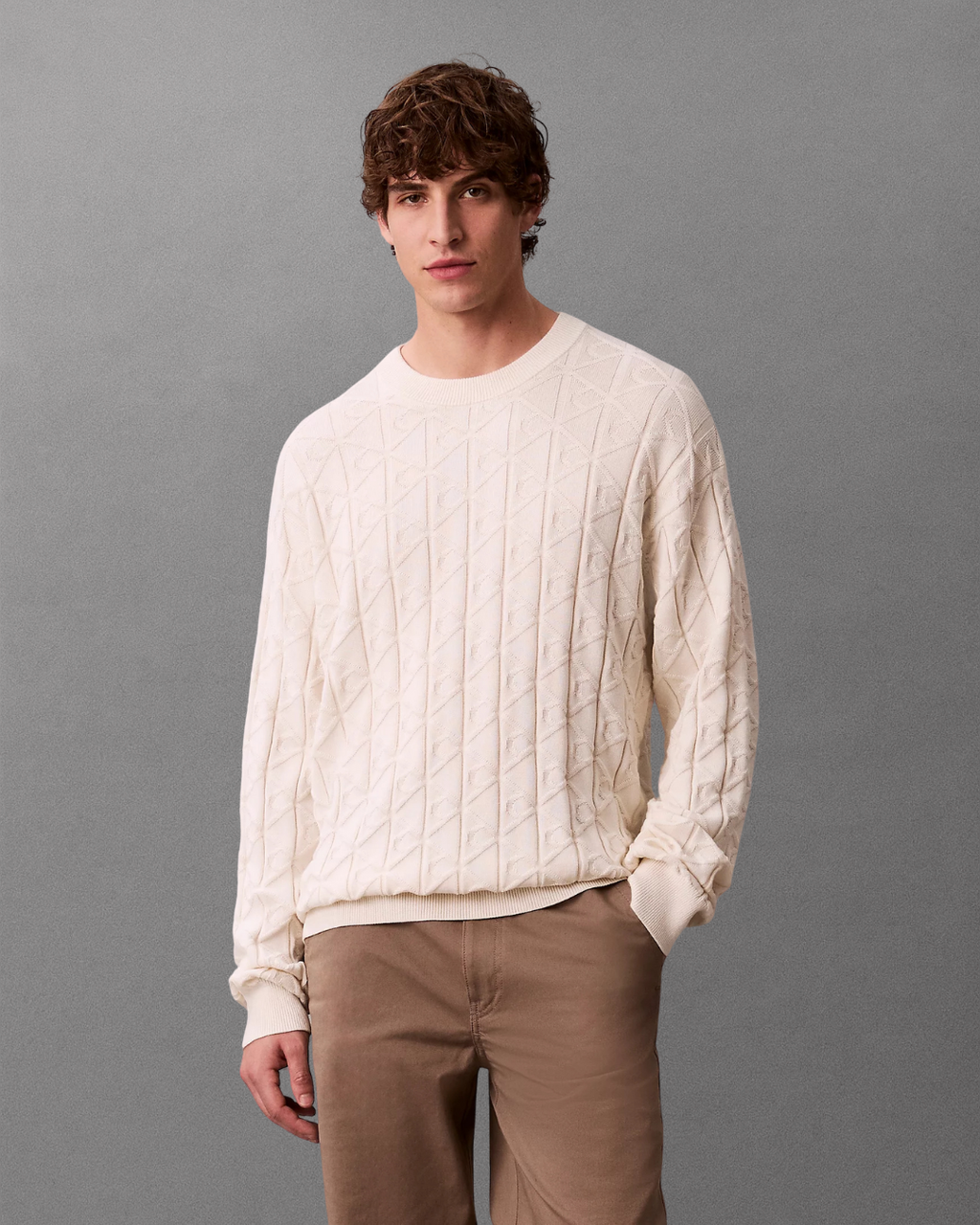 Calvin Klein Jeans - Easy Aop Cotton Crewneck Sweater - Tofu