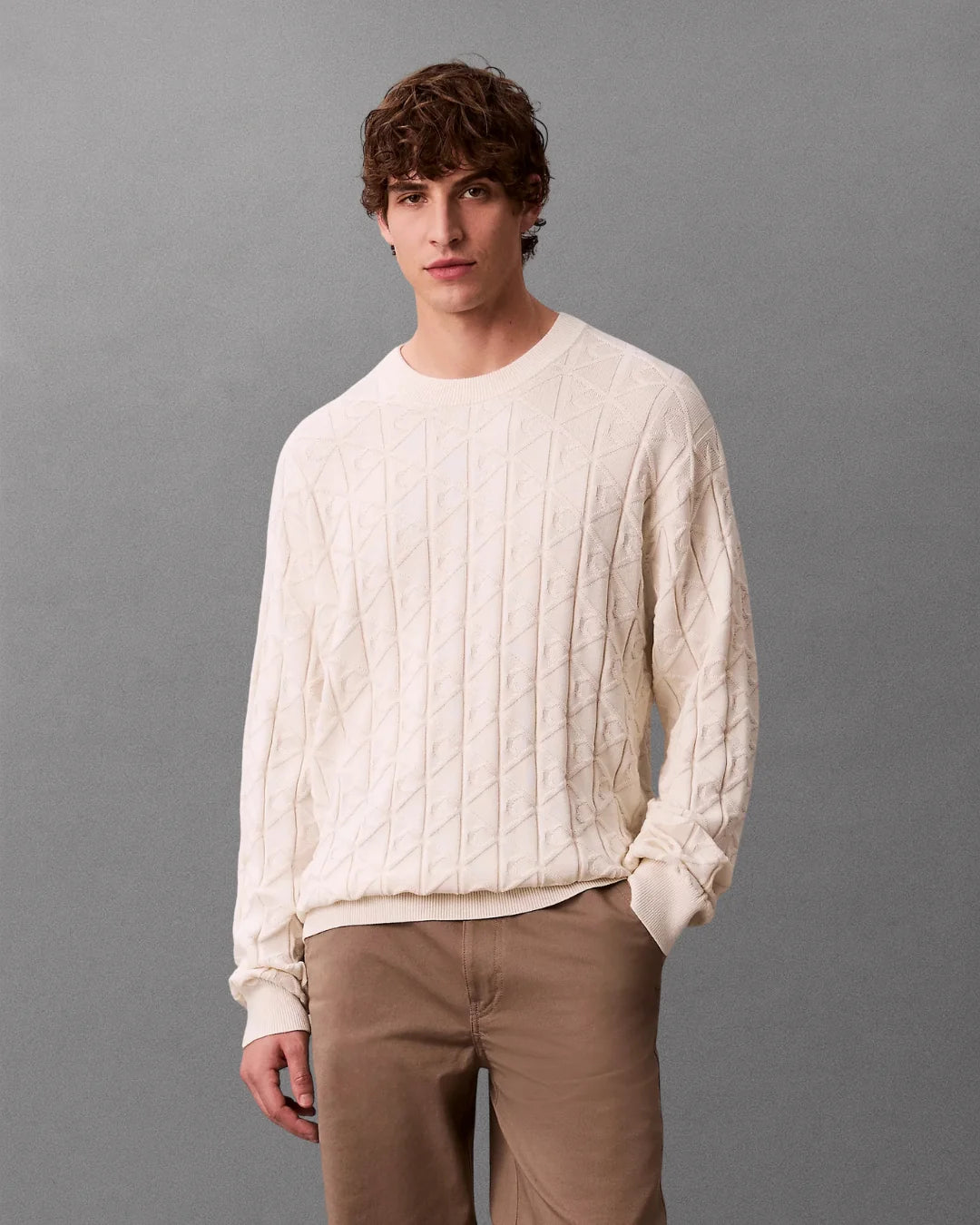 LS Easy Aop Cotton Crewneck Sweater - Tofu