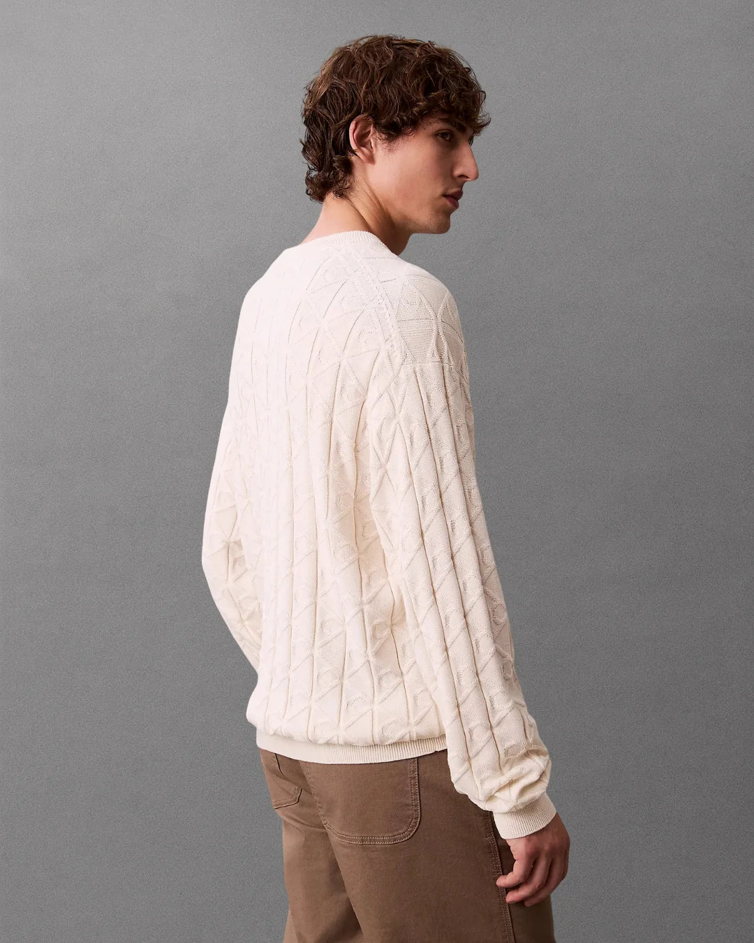 LS Easy Aop Cotton Crewneck Sweater - Tofu