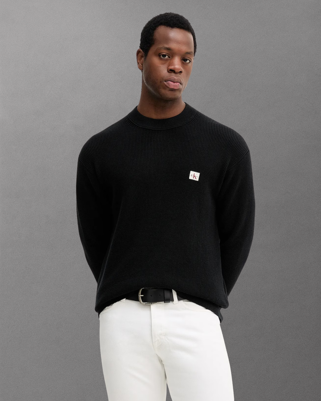 Calvin Klein Jeans - Cotton Waffle Crewneck Sweater - Nero