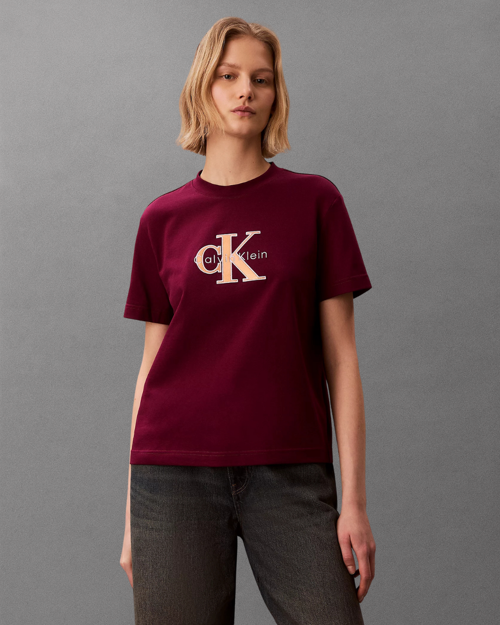 Cavin Klein Jeans - Classic Monologo Metallic Cneck - Bordeaux