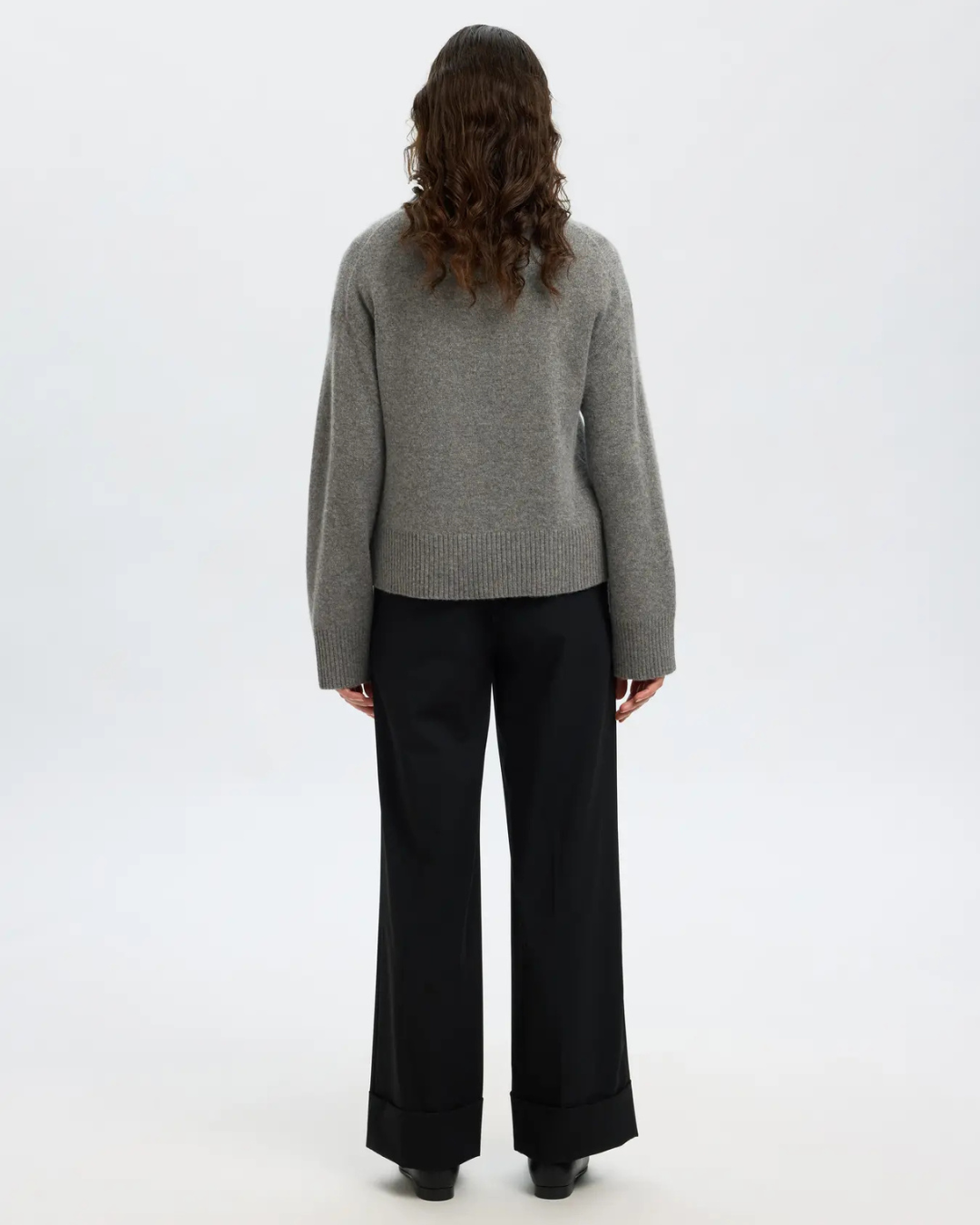 Selected Femme - Slfcille Cashmere Blend LS Knit O-neck - Grigio