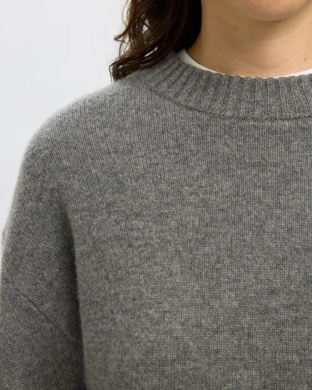 Selected Femme - Slfcille Cashmere Blend LS Knit O-neck - Grigio