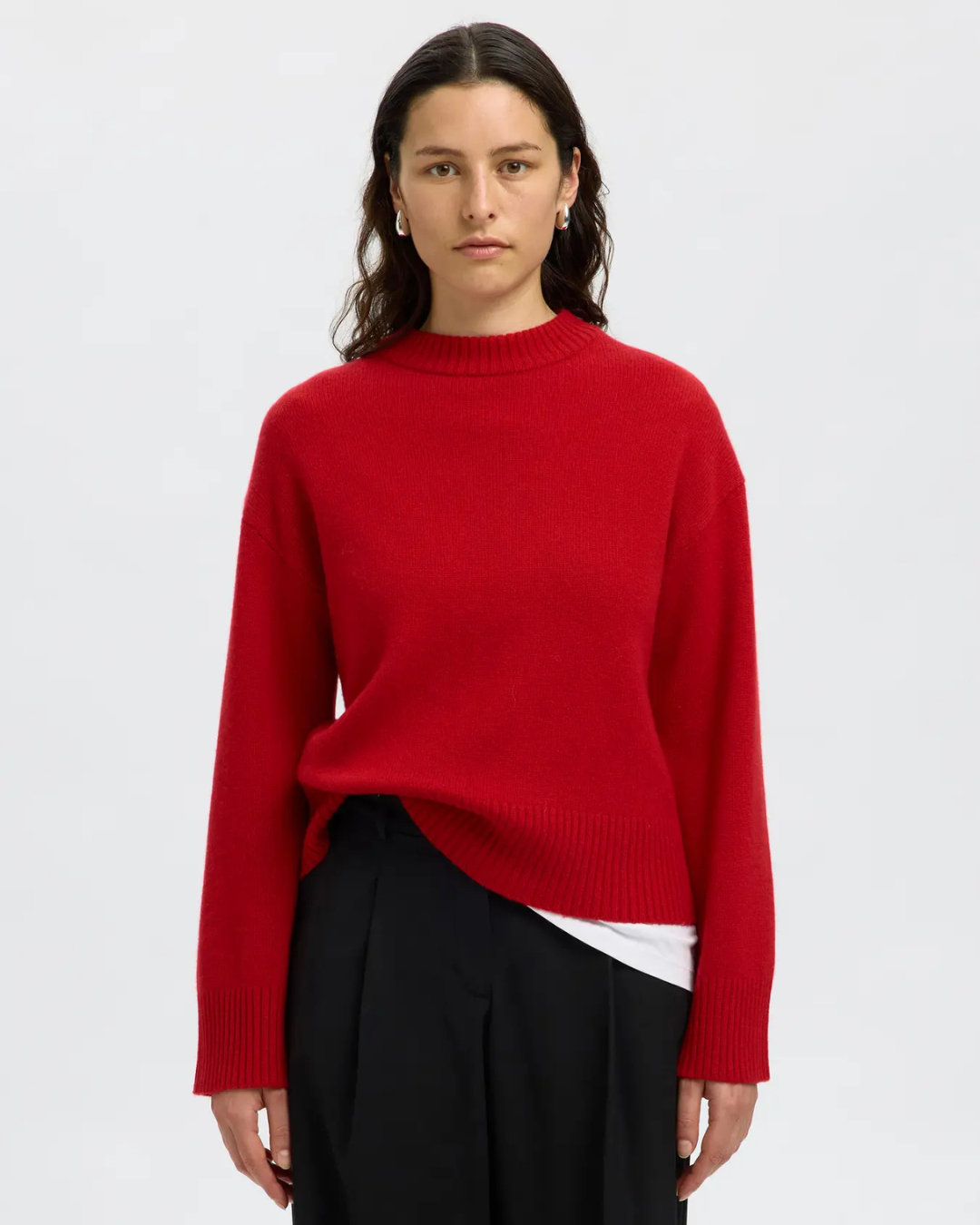 Selected Femme - Slfcille Cashmere Blend LS Knit O-neck - Rosso