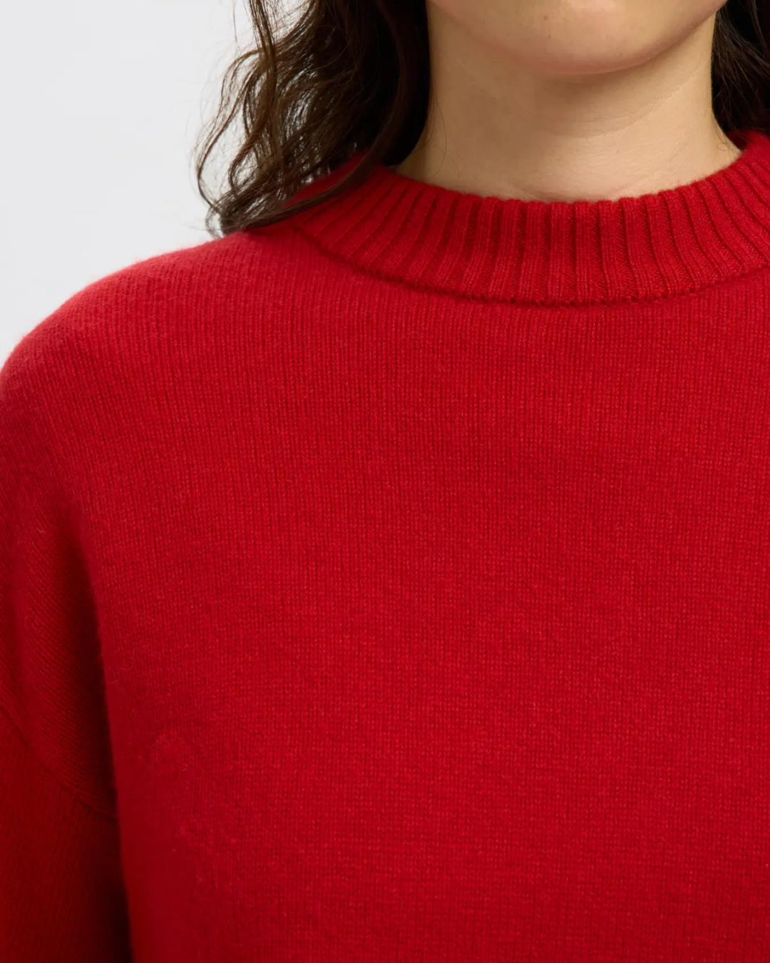 Selected Femme - Slfcille Cashmere Blend LS Knit O-neck - Rosso