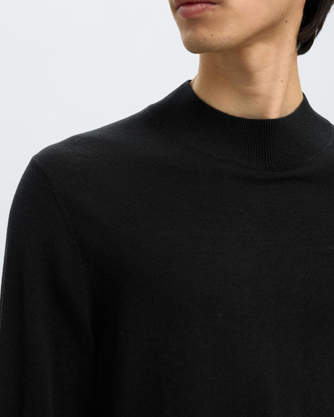 Selected Homme - Slhtray LS Knit Merino Mock Neck Noos - Nero