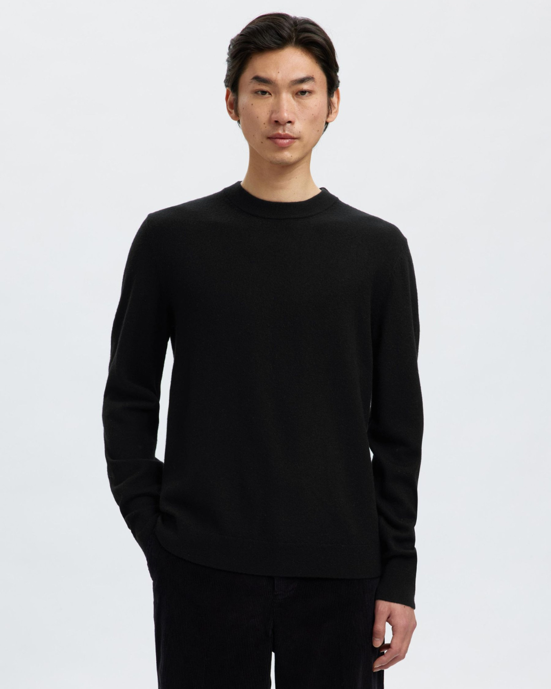 Selected Homme - Slhtray Merino Brushed Relaxed Crew Noos - Nero