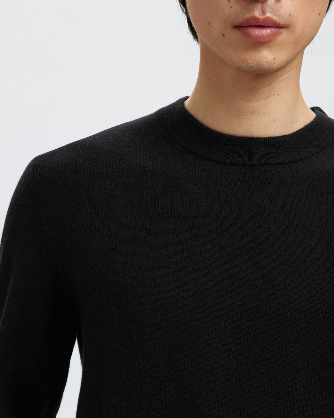 Selected Homme - Slhtray Merino Brushed Relaxed Crew Noos - Nero