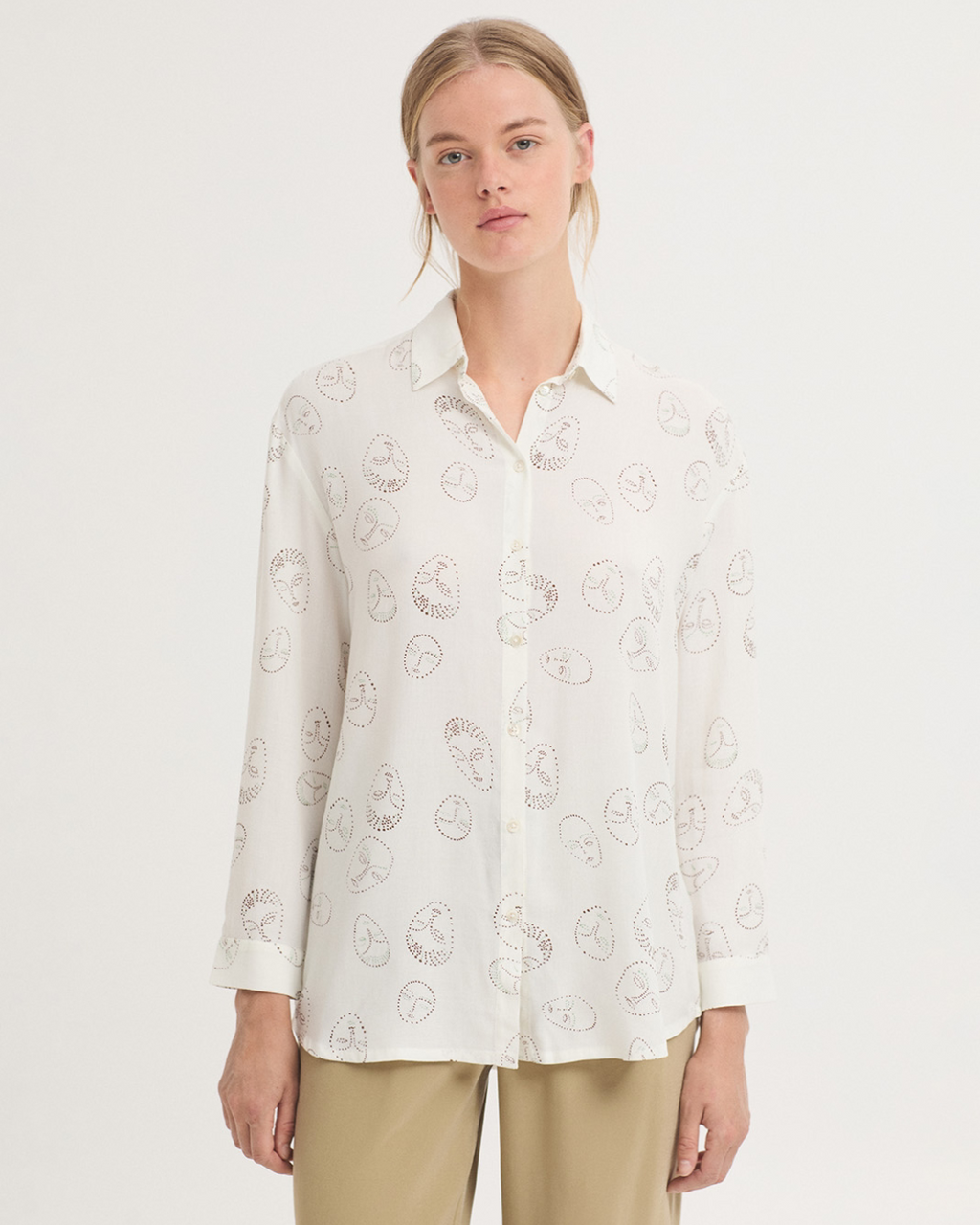 Nice Things - "Faces Print" Basic Shirt #93 - Ecru