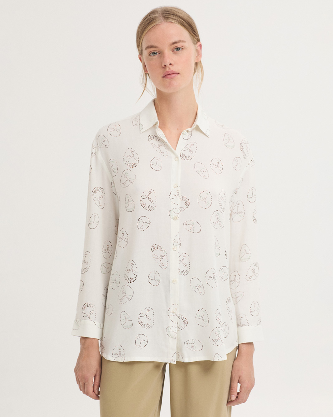 Nice Things - "Faces Print" Basic Shirt #93 - Ecru