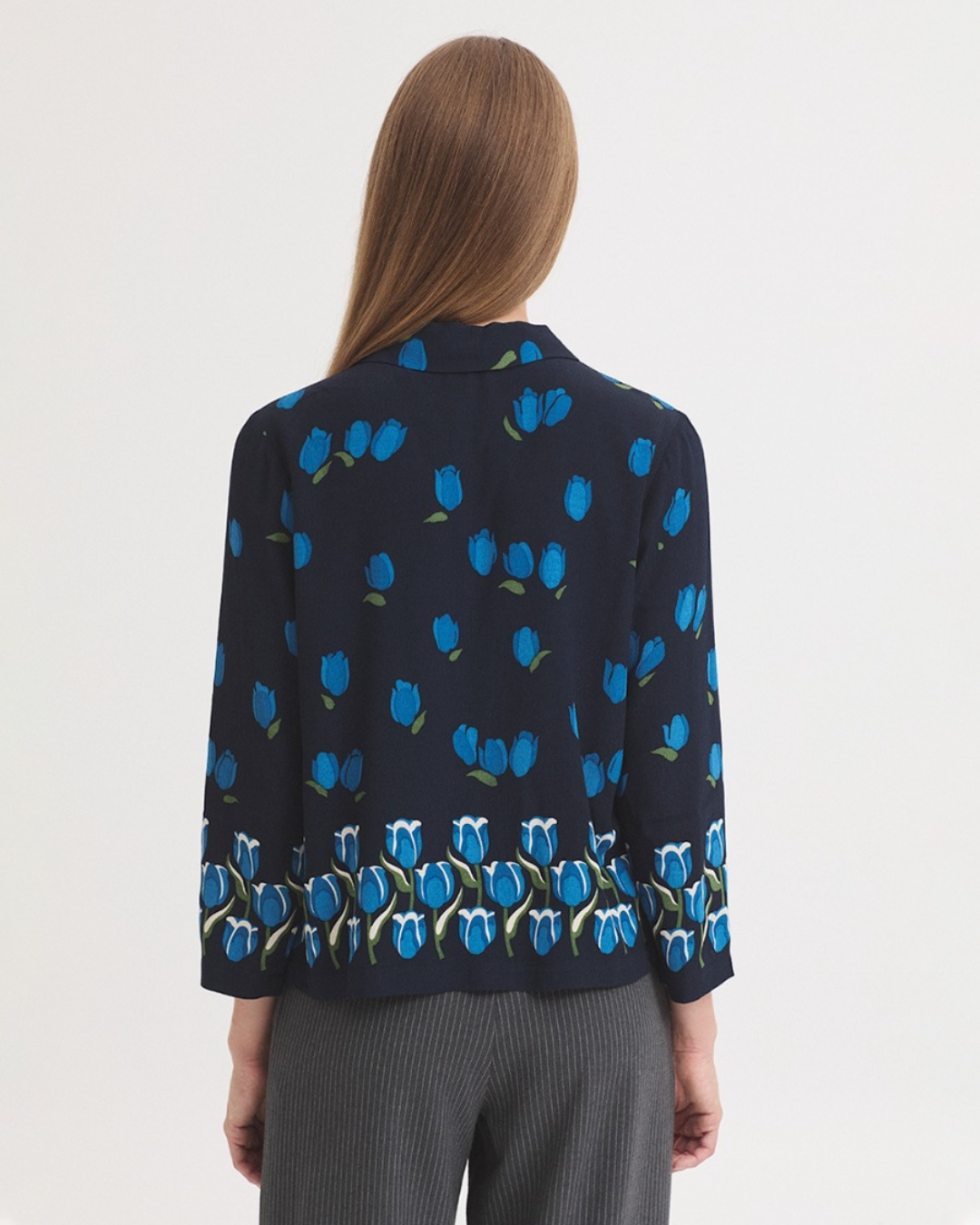 Nice Things - "Tulips Panneau Print" Shirt - Blu
