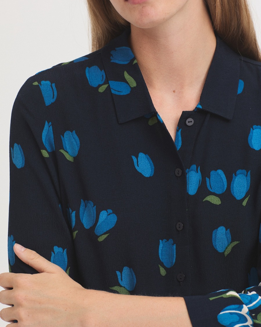 Nice Things - "Tulips Panneau Print" Shirt - Blu