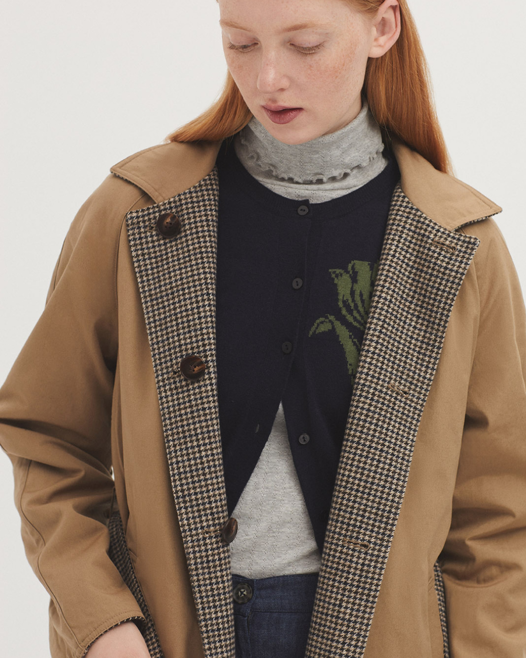 Nice Things - Checked And Solid Reversible Coat - Beige
