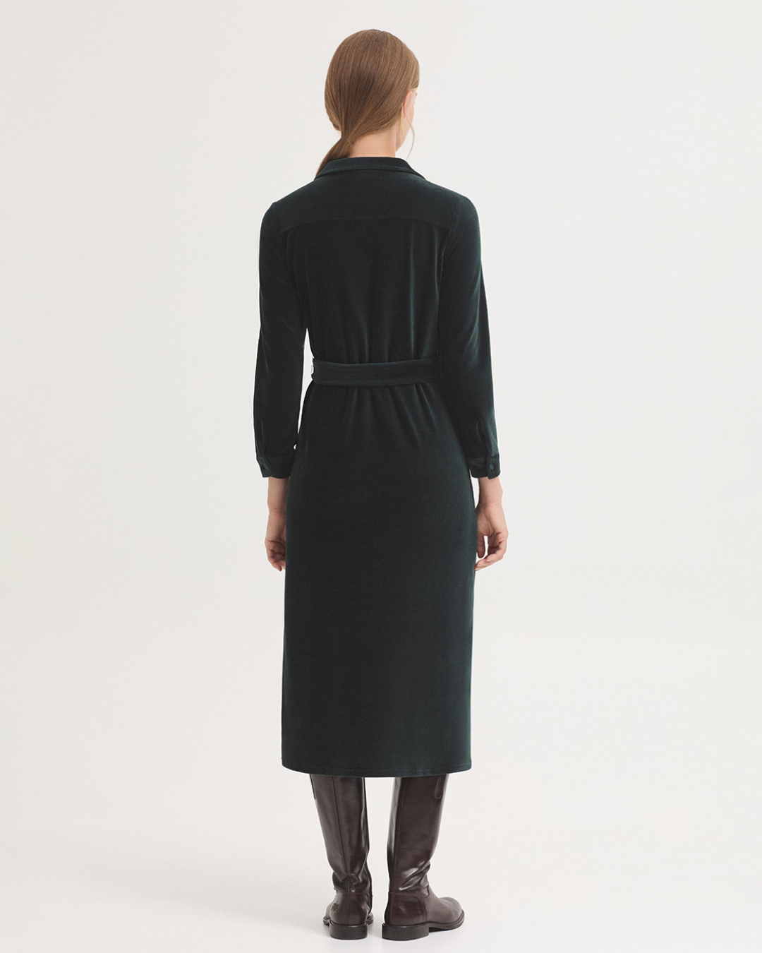 Nice Things - Micro Curduroy Elastic Shirt Dress - Granite Dark Green