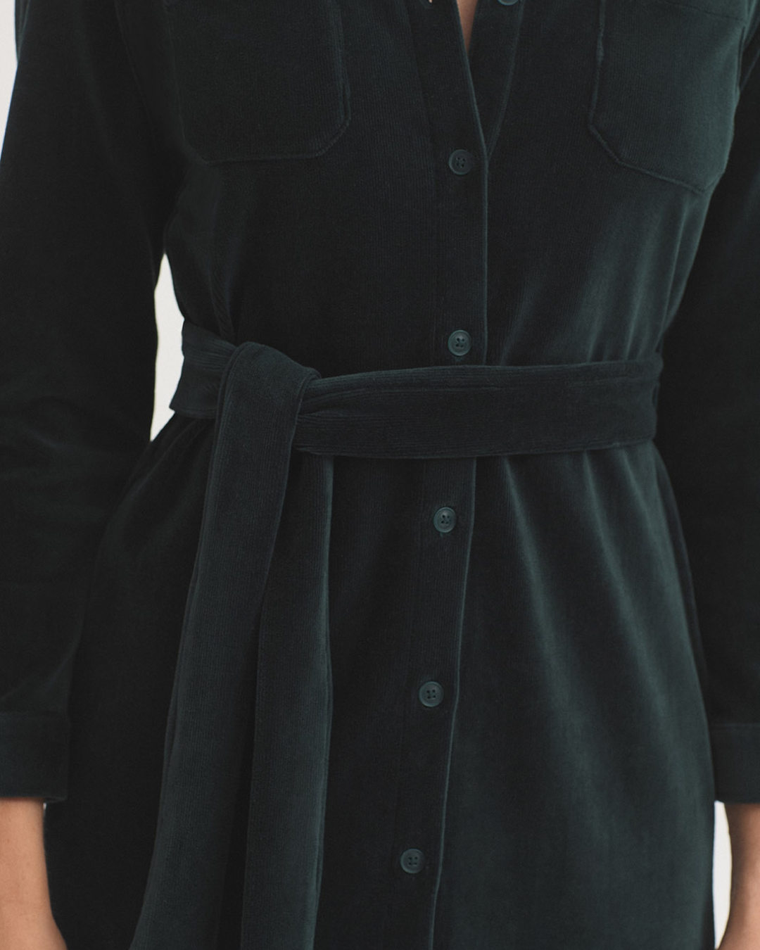 Nice Things - Micro Curduroy Elastic Shirt Dress - Granite Dark Green