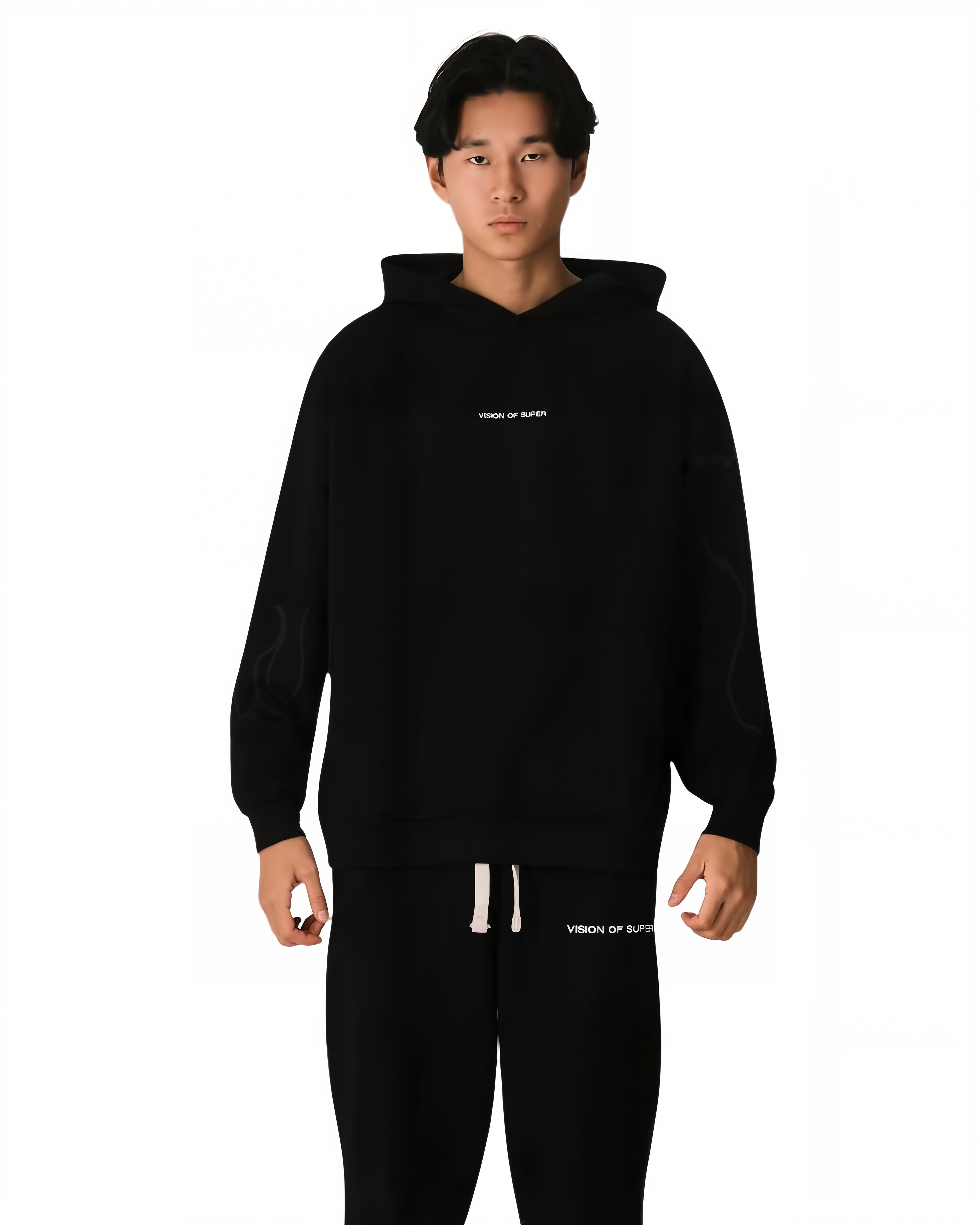 Vision of Super - Black Hoodie With Grey Embroidered Logo And Flames - Nero