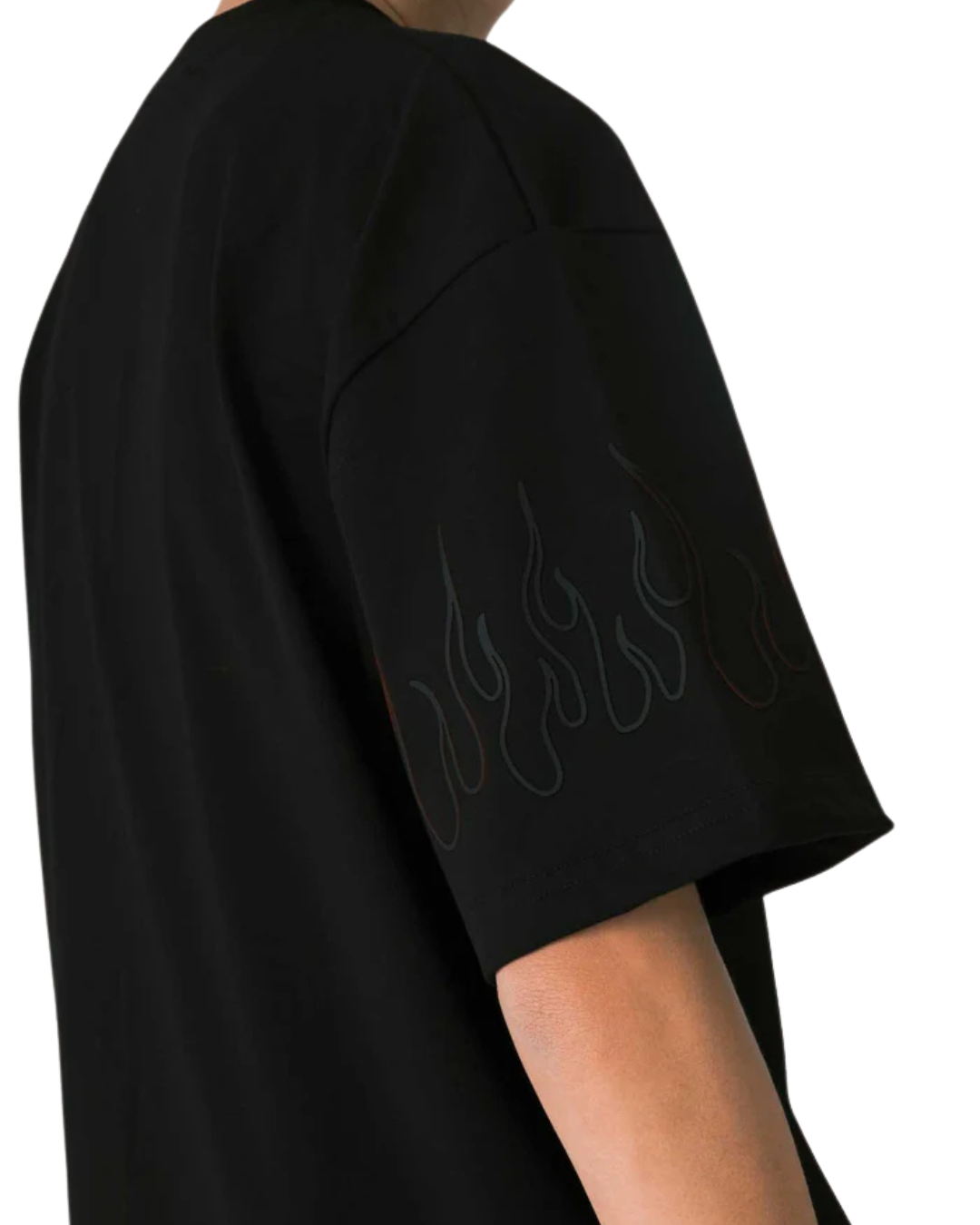 Vision of Super - Black Tee With Grey Embroidered Logo and Flames - Nero