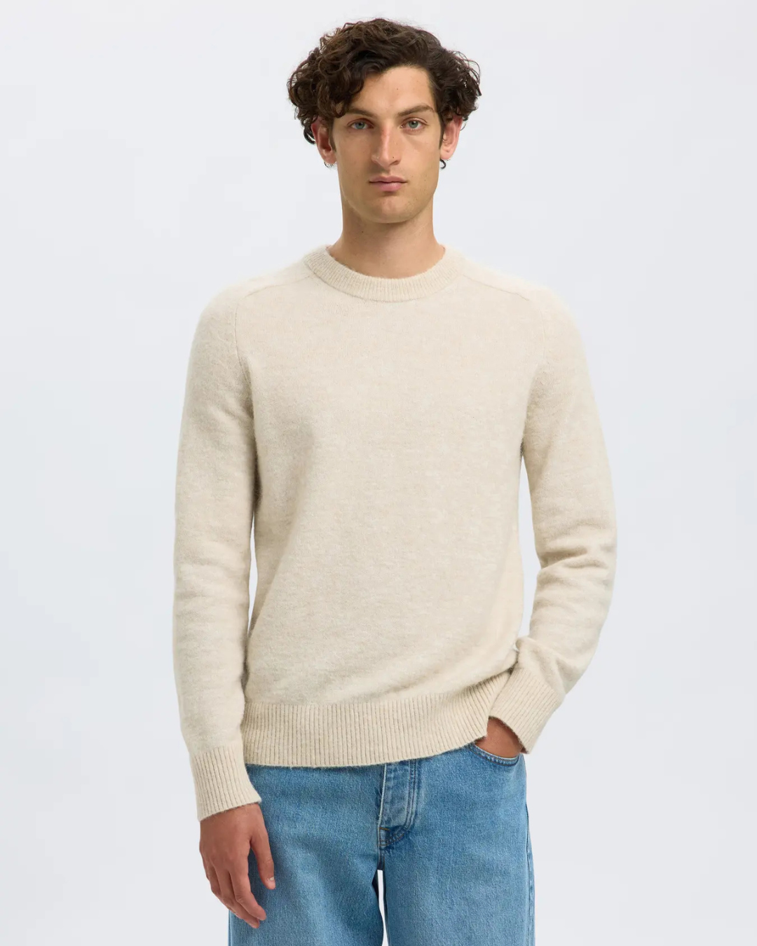 Selected Homme - Slhrai LS Knit Crew Neck Noos - Beige