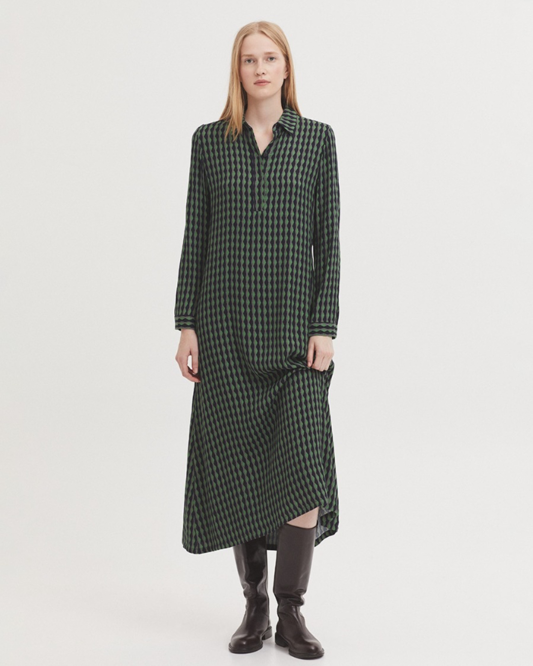 Nice Things - "Endless Column Print" Long Dress - Intense Green