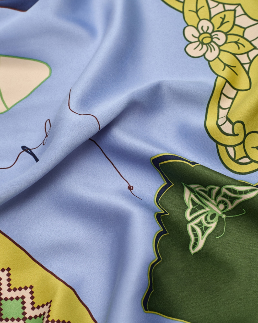 Nice Things - "Cross Stitch Print" Satin Scarf - Shiny Blue