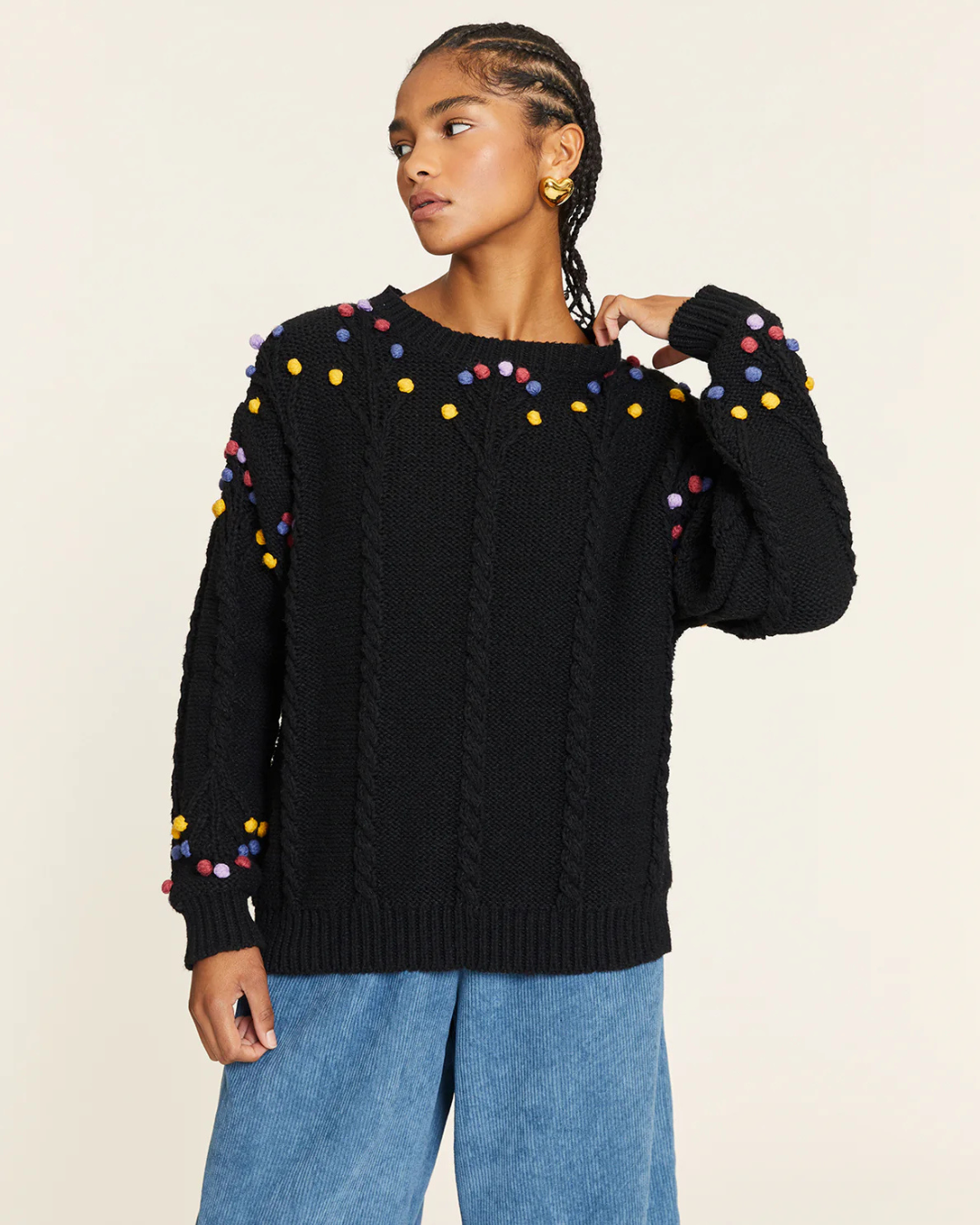 Pepa Loves - Jersey Pompom Con Trenzados - Nero