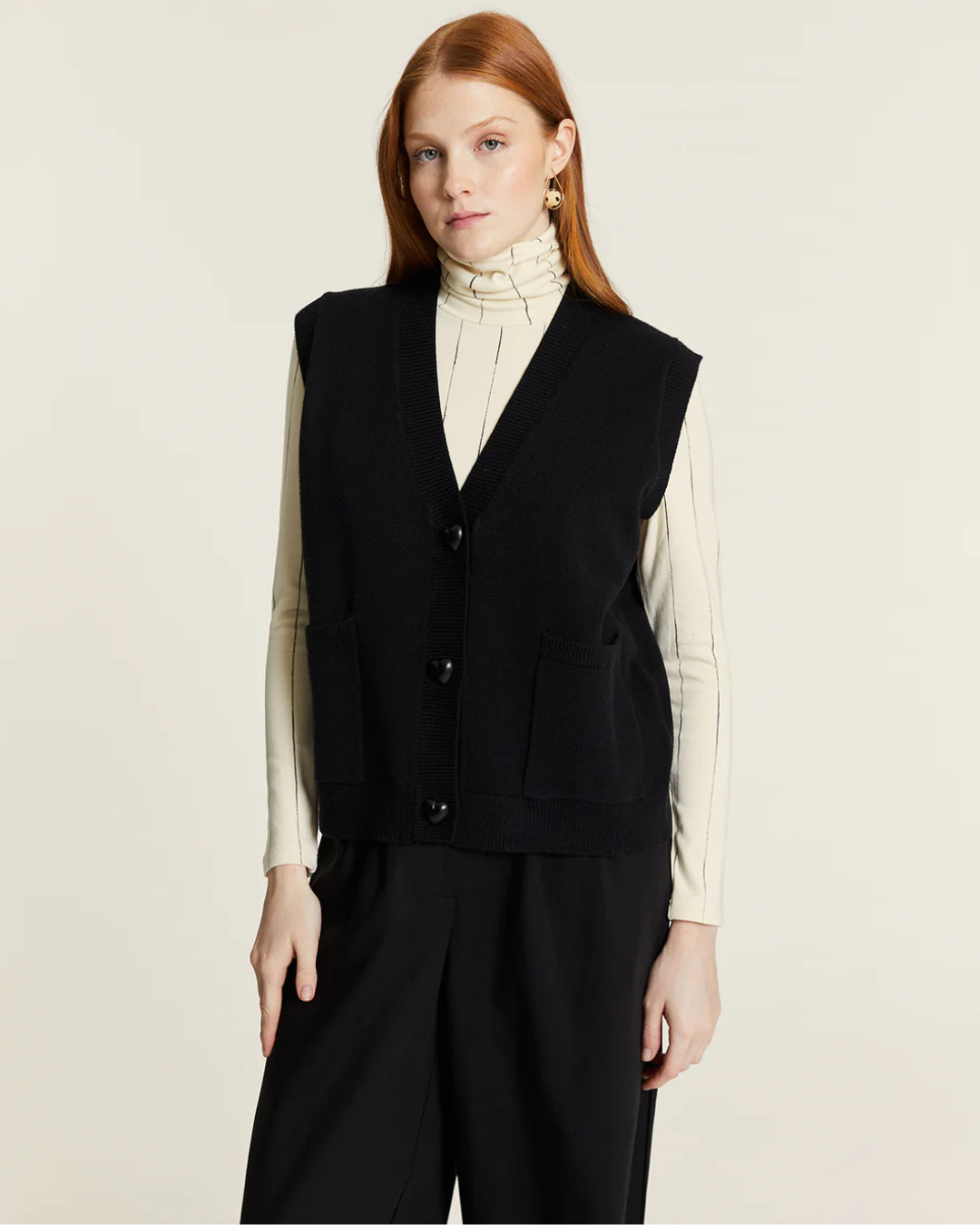 Pepa Loves - Chaleco De Punto Con Botones De Corazon - Nero