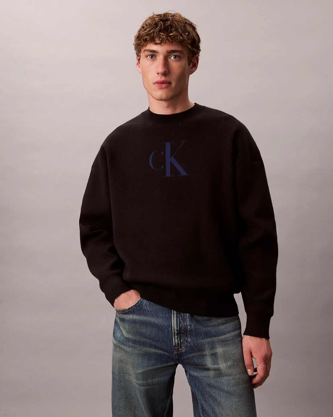 Calvin Klein Jeans - Cotton Cashmere 3D Logo Crew  - Nero