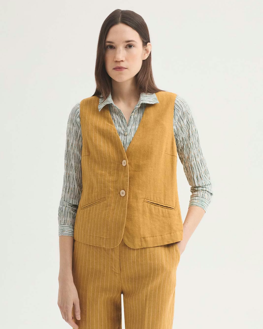 Nice Things - Linen Cotton Herringbone Jacquard Vest - Giallo
