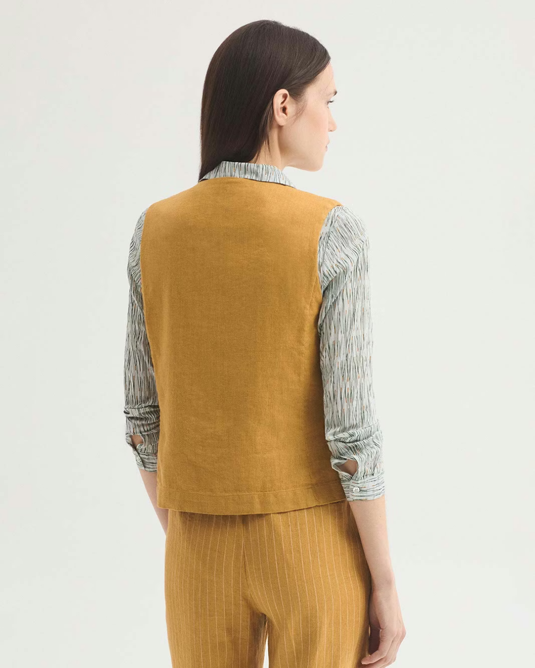 Nice Things - Linen Cotton Herringbone Jacquard Vest - Giallo