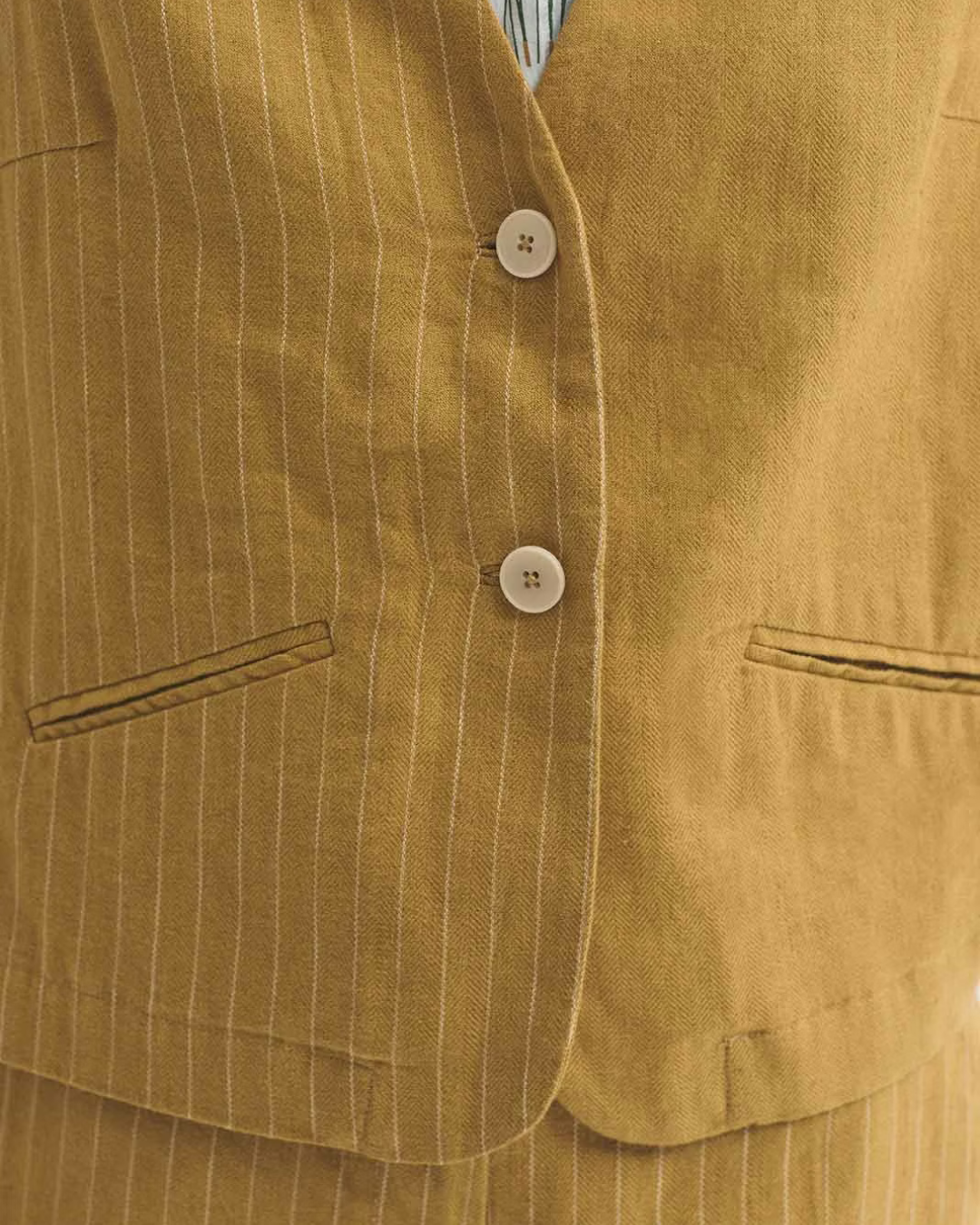 Nice Things - Linen Cotton Herringbone Jacquard Vest - Giallo
